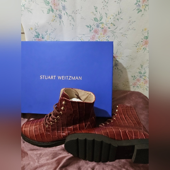 Stuart Weitzman Bootie Women's 12 Cardamom Mila Croc Leather Brand New - Picture 5 of 6